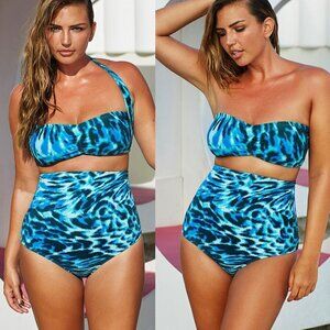Exotic Animal Print Bikini Size 18 Swimsuit High Waist Covertible 2 Piece NWT